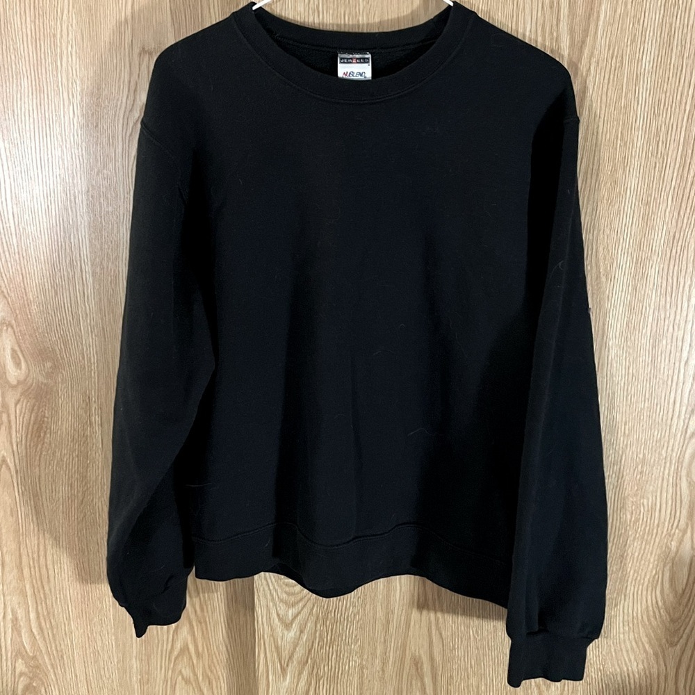 Jerzees Dark Black Crewneck Pullover Sweatshirt Basics